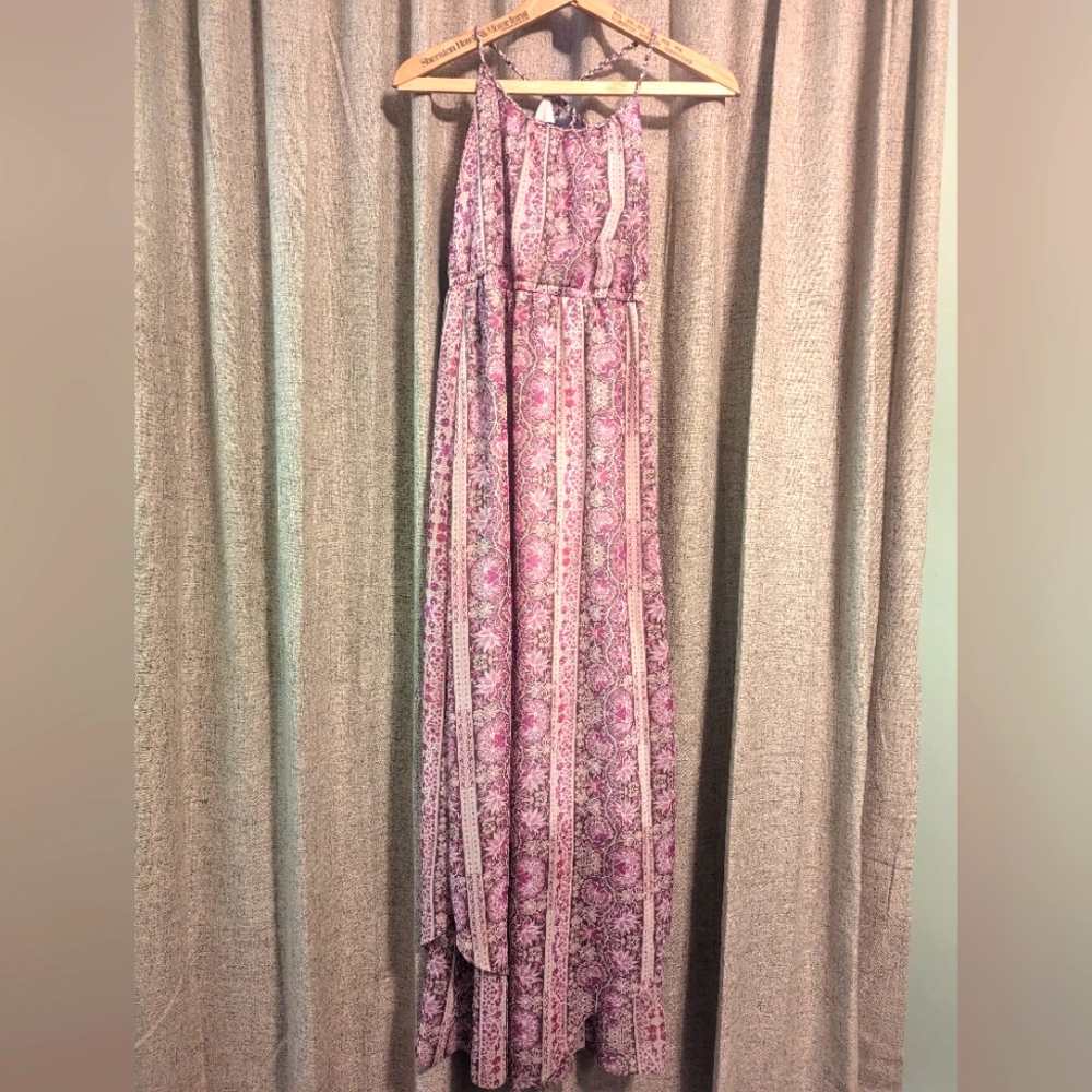 Purple floral pattern maxi dress